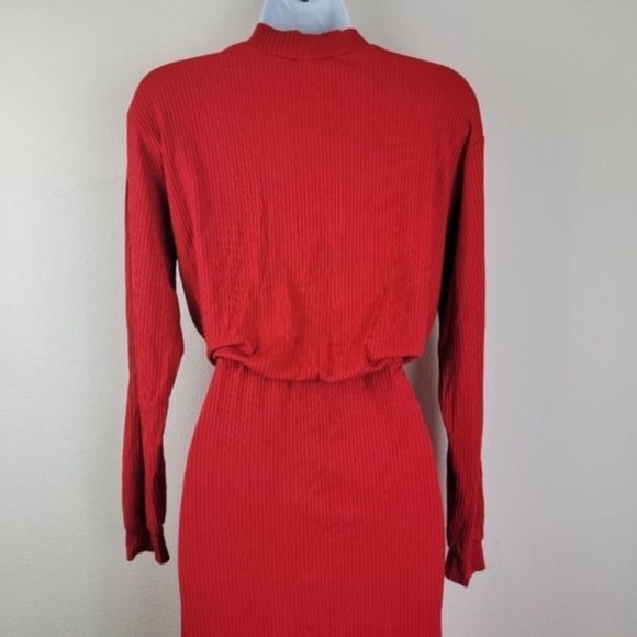 Zara Mock Neck Red Midi Dress with Cinch Waist NWT Size S - Picture 3 of 5